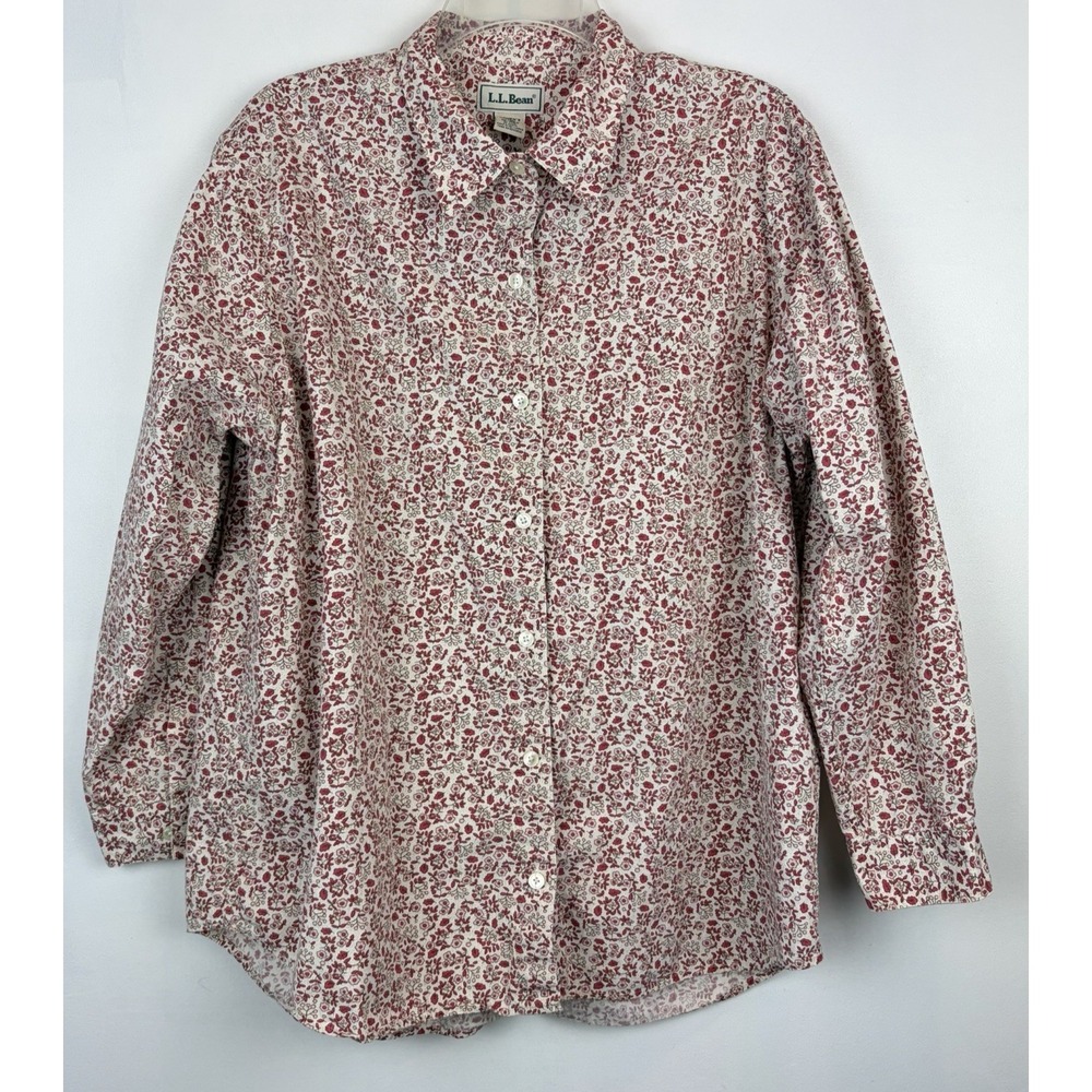 LL Bean Button Up Floral Shirt Womens XL Reg 100% Cotton Classic Modest 0 J541